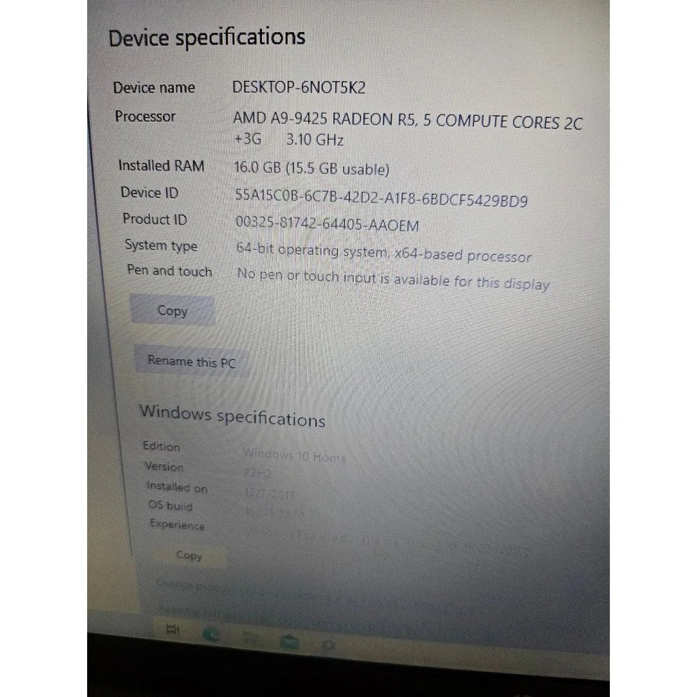 HP Laptop PC 17 inch Grey AMD A9 Processor HD 16 GB W Power cord